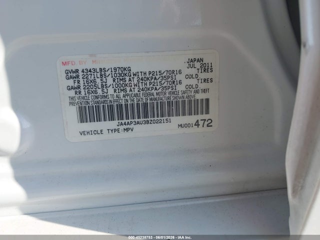 Aukcja sprzedaży 2011 Mitsubishi Outlander Sport Es, vin: JA4AP3AU3BZ022151, numer aukcji: 45238753