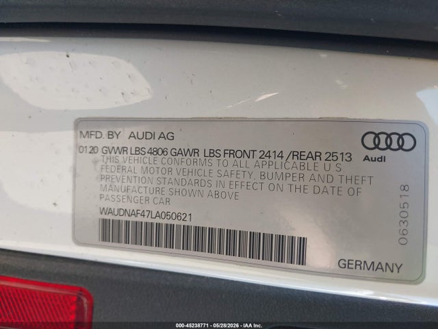 Продажа на аукционе авто 2020 Audi A4 Premium 45 Tfsi Quattro S Tronic, vin: WAUDNAF47LA050621, номер лота: 45238771