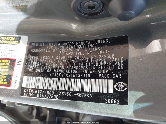 4T4BF1FK2ER438140 Toyota CAMRY LE