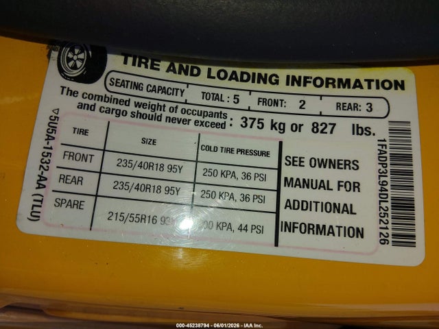 45238794 :رقم المزاد ، 1FADP3L94DL252126 vin ، 2013 Ford Focus St مزاد بيع