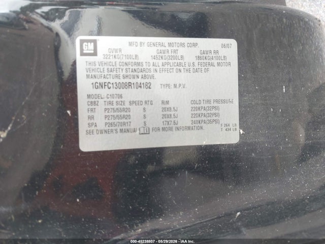 Продаж на аукціоні авто 2008 Chevrolet Tahoe Ltz, vin: 1GNFC13008R104182, номер лоту: 45238807