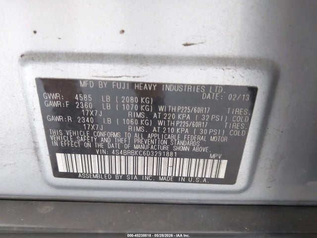 45238818 :رقم المزاد ، 4S4BRBKC6D3291881 vin ، 2013 Subaru Outback 2.5i Limited مزاد بيع