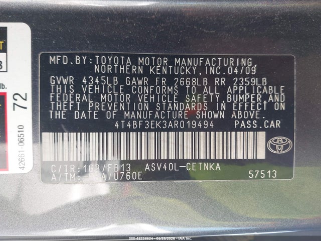 Aukcja sprzedaży 2010 Toyota Camry Le, vin: 4T4BF3EK3AR019494, numer aukcji: 45238824