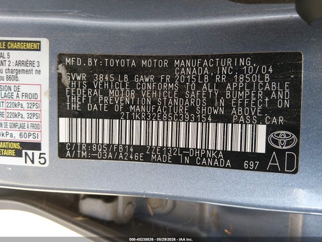 2005 Toyota Matrix Xr მანქანა იყიდება აუქციონზე, vin: 2T1KR32E85C393154, აუქციონის ნომერი: 45238826