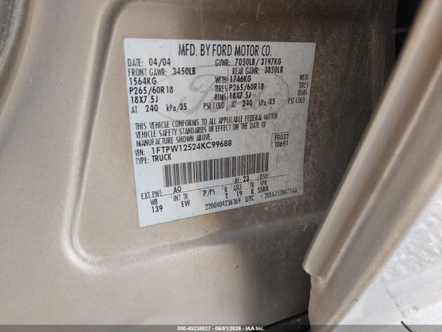 Продаж на аукціоні авто 2004 Ford F-150 Lariat/xlt, vin: 1FTPW12524KC99688, номер лоту: 45238827