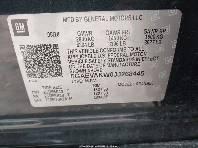 2018 Buick Enclave Essence მანქანა იყიდება აუქციონზე, vin: 5GAEVAKW0JJ268445, აუქციონის ნომერი: 45238841