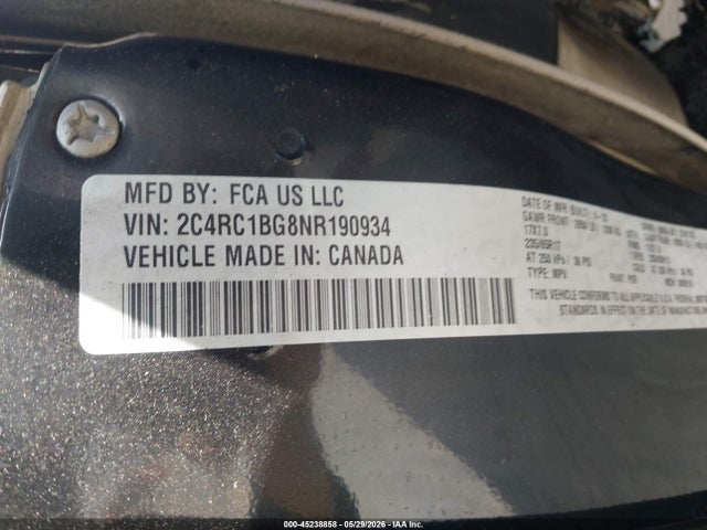 45238858 :رقم المزاد ، 2C4RC1BG8NR190934 vin ، 2022 Chrysler Pacifica Touring L مزاد بيع