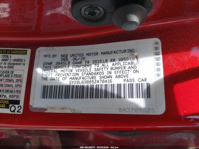 2005 Pontiac Vibe მანქანა იყიდება აუქციონზე, vin: 5Y2SL63885Z478416, აუქციონის ნომერი: 45238879