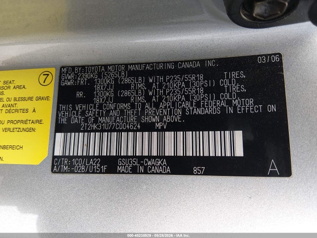 Продаж на аукціоні авто 2007 Lexus Rx 350, vin: 2T2HK31U77C004624, номер лоту: 45238929