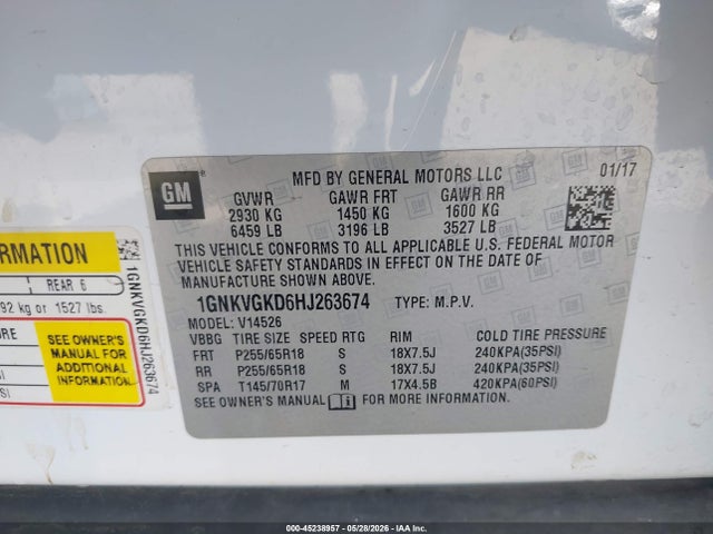 Chevrolet Traverse 1lt 2017 1GNKVGKD6HJ263674 Image 9