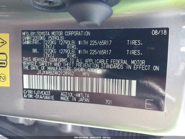 JTJYARBZXK2128962 Lexus NX 300