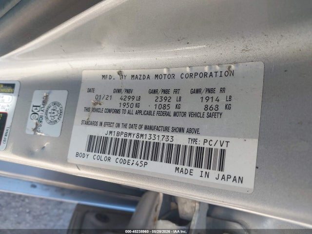 45238960 :رقم المزاد ، JM1BPBMY8M1331733 vin ، 2021 Mazda Mazda3 Gt W/turbo مزاد بيع