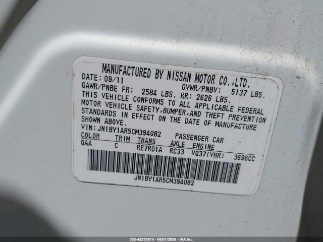 Продаж на аукціоні авто 2012 Infiniti M37x, vin: JN1BY1AR5CM394082, номер лоту: 45238974