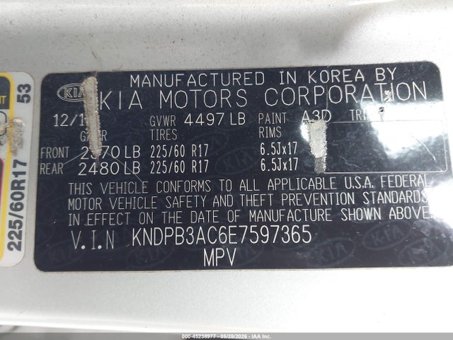 45238977 :رقم المزاد ، KNDPB3AC6E7597365 vin ، 2014 Kia Sportage Lx مزاد بيع