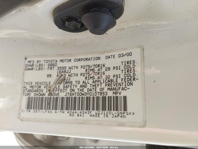 Продажа на аукционе авто 2000 Lexus Lx 470, vin: JT6HT00W3Y0107853, номер лота: 45238982