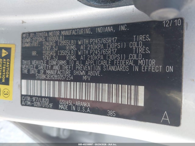 Продаж на аукціоні авто 2011 Toyota Highlander Se V6, vin: 5TDBK3EH2BS057254, номер лоту: 45238997