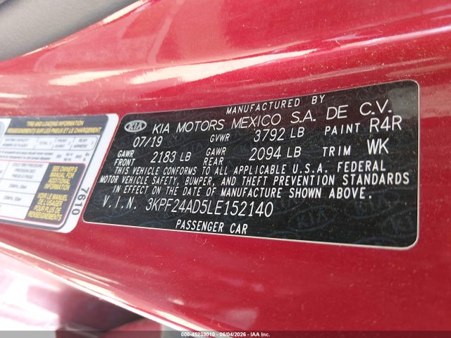 Продаж на аукціоні авто 2020 Kia Forte Lxs, vin: 3KPF24AD5LE152140, номер лоту: 45239010