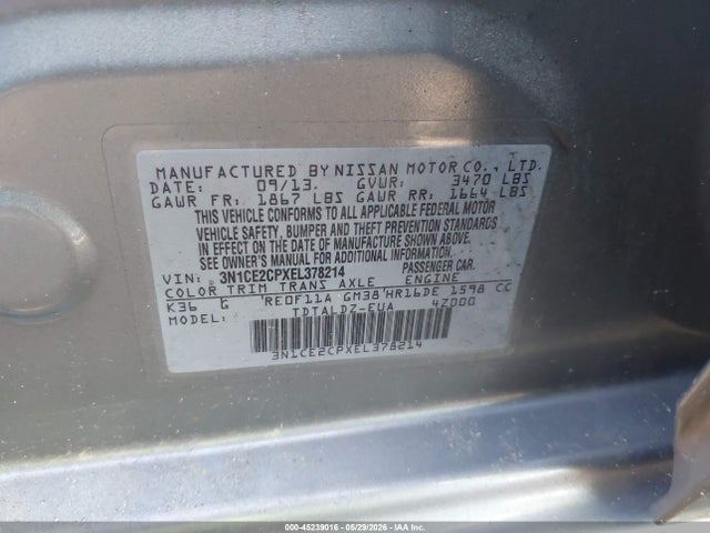 45239016 :رقم المزاد ، 3N1CE2CPXEL378214 vin ، 2014 Nissan Versa Note Sv مزاد بيع