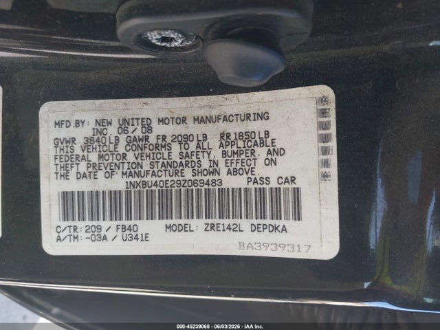 Продаж на аукціоні авто 2009 Toyota Corolla Le, vin: 1NXBU40E29Z069483, номер лоту: 45239068