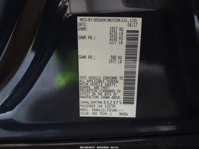 1N4AL3AP7HN352375 Nissan Altima 2.5 S