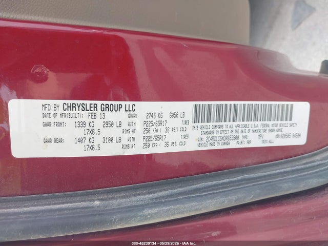 2013 Chrysler Town & Country Touring-l მანქანა იყიდება აუქციონზე, vin: 2C4RC1CGXDR653900, აუქციონის ნომერი: 45239134