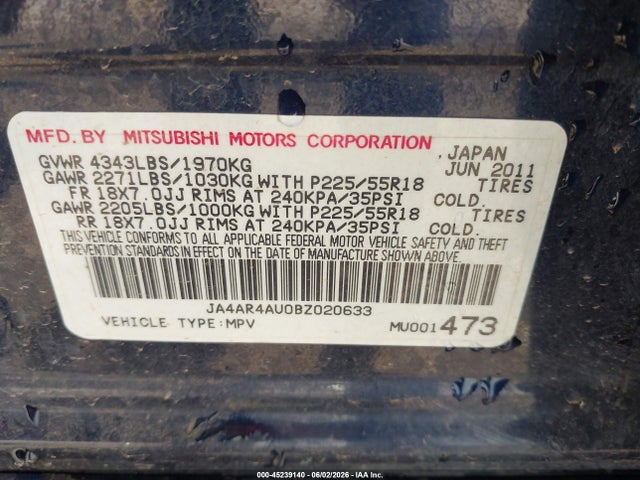 Продаж на аукціоні авто 2011 Mitsubishi Outlander Sport Se, vin: JA4AR4AU0BZ020633, номер лоту: 45239140