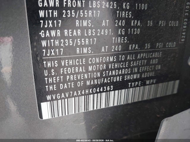 Aukcja sprzedaży 2017 Volkswagen Tiguan 2.0t/2.0t S, vin: WVGAV7AX4HK044363, numer aukcji: 45239143