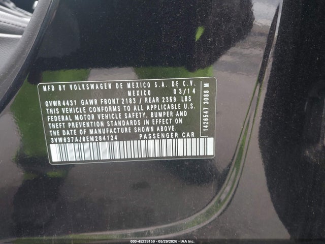 Продажа на аукционе авто 2014 Volkswagen Jetta Hybrid Sel, vin: 3VW637AJ6EM284124, номер лота: 45239159