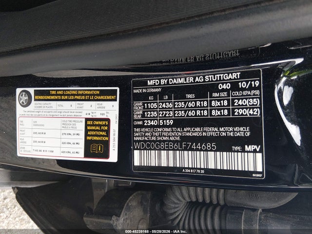 Aukcja sprzedaży 2020 Mercedes-benz Glc 300 4matic, vin: WDC0G8EB6LF744685, numer aukcji: 45239168