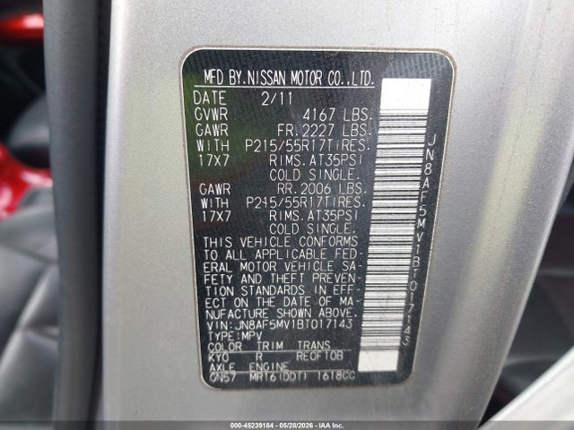 Aukcja sprzedaży 2011 Nissan Juke Sl, vin: JN8AF5MV1BT017143, numer aukcji: 45239184