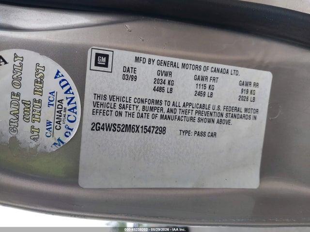 Продажа на аукционе авто 1999 Buick Century Custom Cmi, vin: 2G4WS52M6X1547298, номер лота: 45239202
