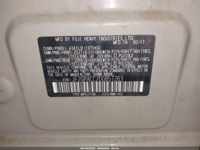 45239225 :رقم المزاد ، JF2GPACC2DG857263 vin ، 2013 Subaru Xv Crosstrek 2.0i Premium مزاد بيع