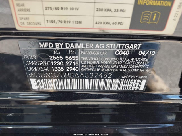 Продаж на аукціоні авто 2010 Mercedes-benz S 550, vin: WDDNG7BB8AA337462, номер лоту: 45239226