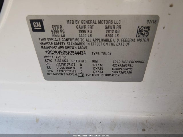 Продажа на аукционе авто 2015 Chevrolet Silverado 2500hd Lt, vin: 1GC2KVEG5FZ544424, номер лота: 45239238