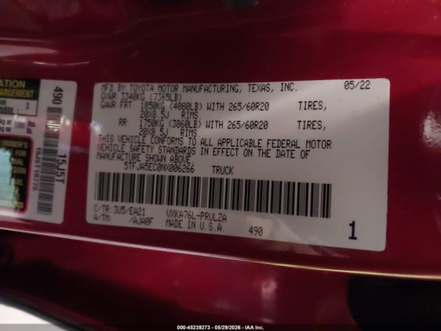 5TFJA5EC0NX006266 Toyota Tundra Limited