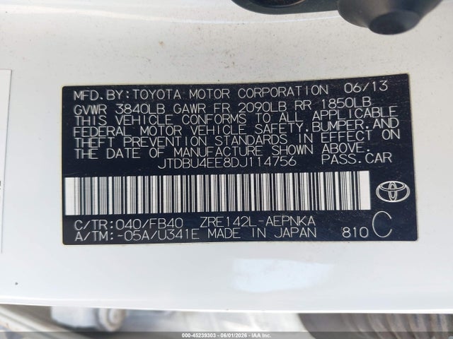 Aukcja sprzedaży 2013 Toyota Corolla Le, vin: JTDBU4EE8DJ114756, numer aukcji: 45239303