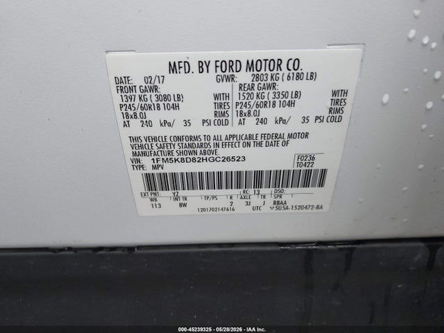 1FM5K8D82HGC26523 Ford EXPLORER XLT