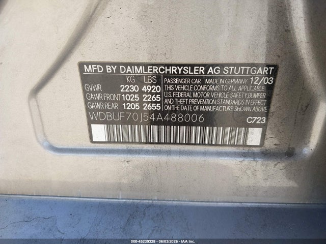 45239328 :رقم المزاد ، WDBUF70J54A488006 vin ، 2004 Mercedes-benz E 500 مزاد بيع