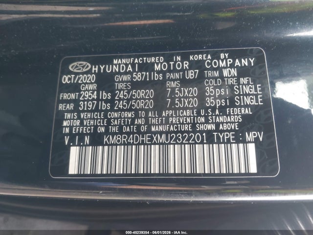 Hyundai Palisade Sel 2021 KM8R4DHEXMU232201 Image 9