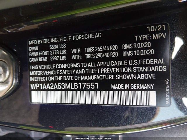 Porsche Macan 2021 WP1AA2A53MLB17551 Image 9