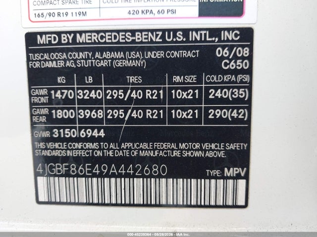 Aukcja sprzedaży 2009 Mercedes-benz Gl 550 4matic, vin: 4JGBF86E49A442680, numer aukcji: 45239364
