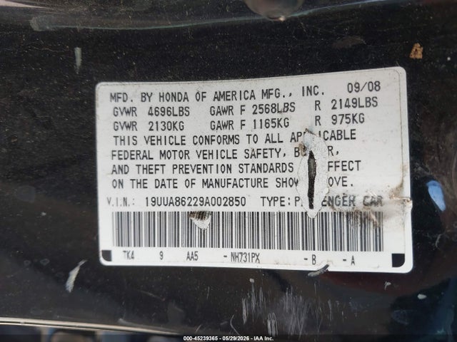 Aukcja sprzedaży 2009 Acura Tl 3.5, vin: 19UUA86229A002850, numer aukcji: 45239365
