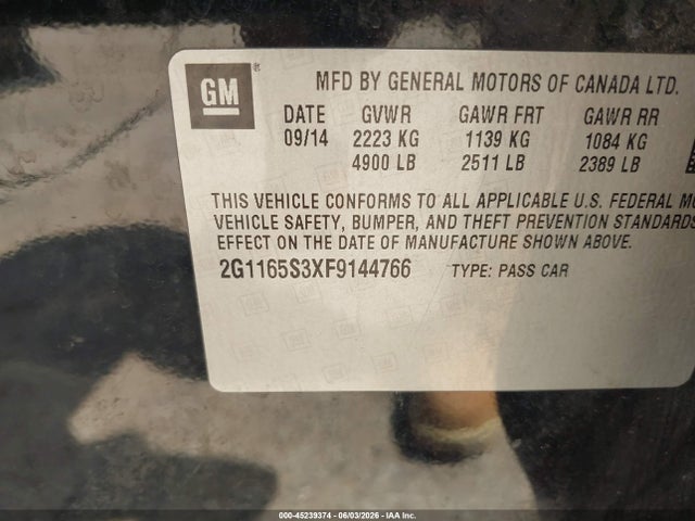 Продажа на аукционе авто 2015 Chevrolet Impala 2lz, vin: 2G1165S3XF9144766, номер лота: 45239374