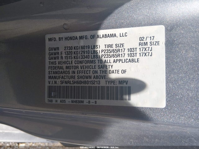 Honda Odyssey Ex-l 2017 5FNRL5H60HB015213 Image 9