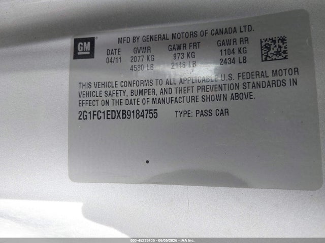 Продажа на аукционе авто 2011 Chevrolet Camaro 2lt, vin: 2G1FC1EDXB9184755, номер лота: 45239405
