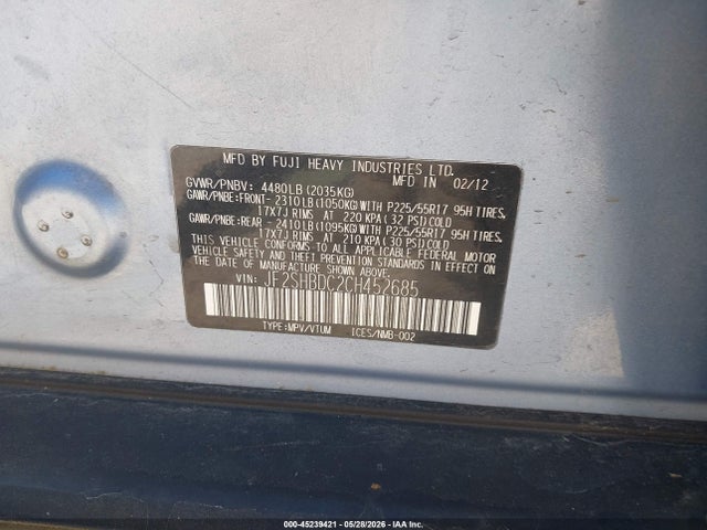 Продажа на аукционе авто 2012 Subaru Forester 2.5x Premium, vin: JF2SHBDC2CH452685, номер лота: 45239421