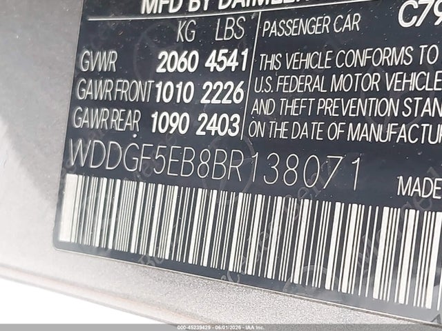 45239429 :رقم المزاد ، WDDGF5EB8BR138071 vin ، 2011 Mercedes-benz C 300 Luxury/sport مزاد بيع