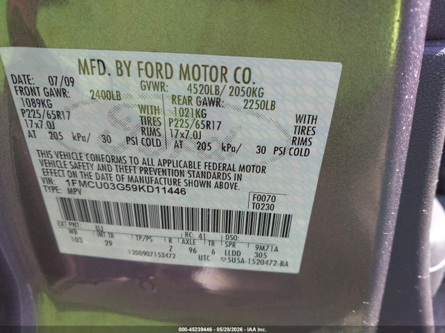 2009 Ford Escape Xlt მანქანა იყიდება აუქციონზე, vin: 1FMCU03G59KD11446, აუქციონის ნომერი: 45239446