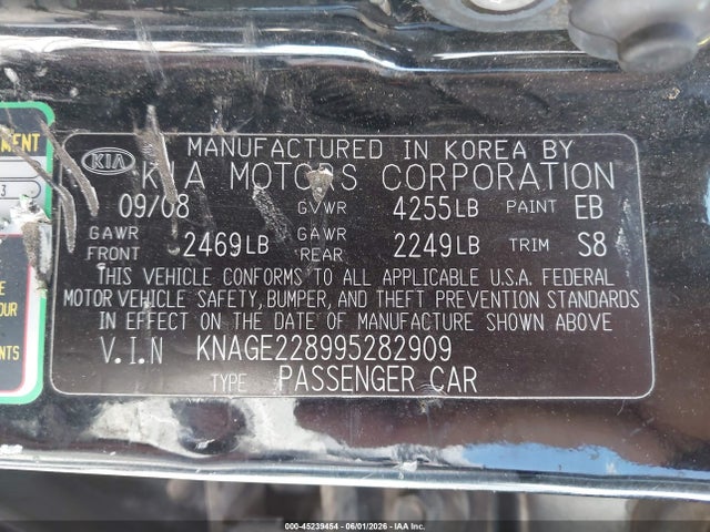 Продаж на аукціоні авто 2009 Kia Optima Lx, vin: KNAGE228995282909, номер лоту: 45239454
