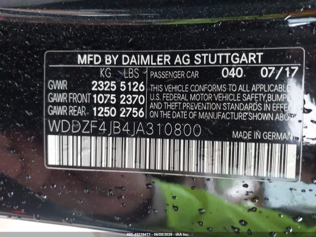 45239471 :رقم المزاد ، WDDZF4JB4JA310800 vin ، 2018 Mercedes-benz E 300 مزاد بيع